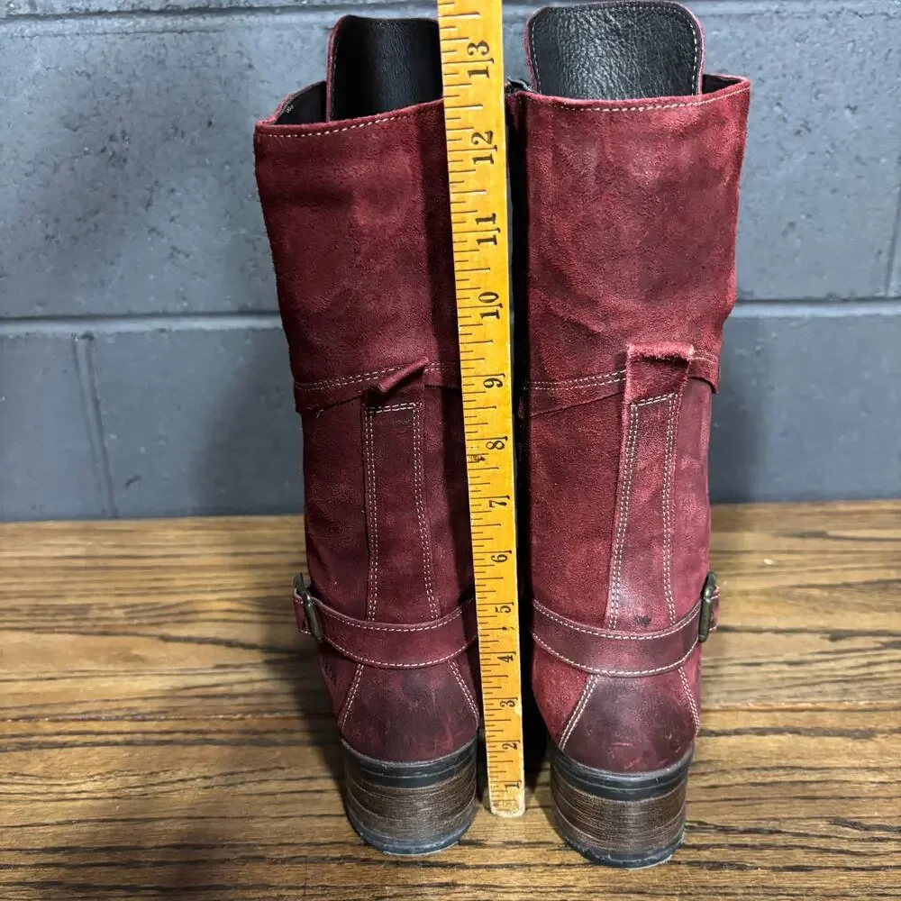 Taos Tall Crave Garnet Red Suede Lace Up Boots EU 38 US 7.5 Buckle - Picture 4 of 6